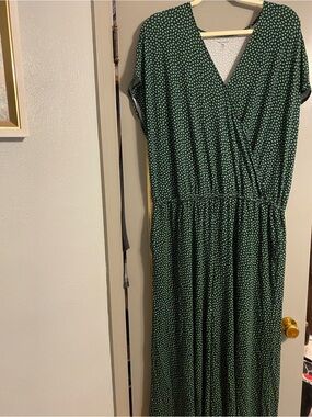 Green Floral Printed Surplice Jumpsuit